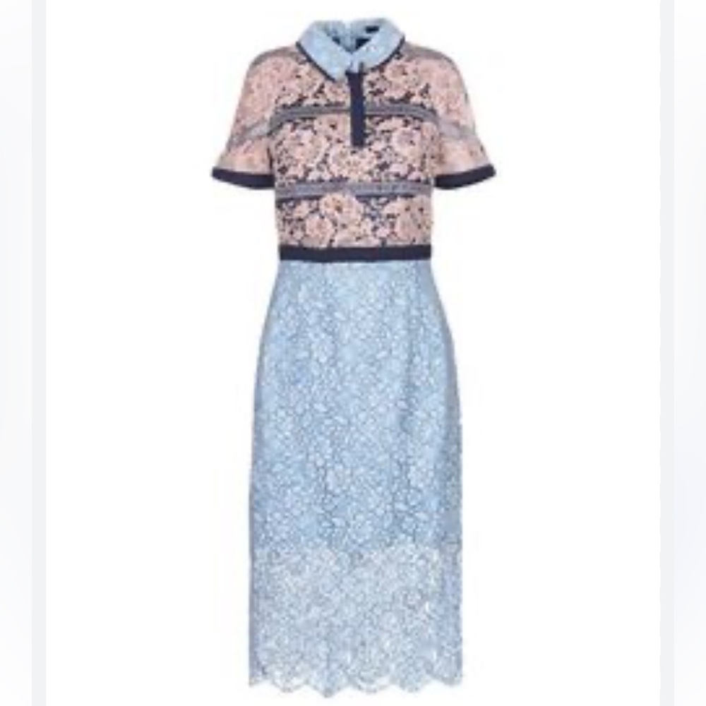 Lace Midi Dress in Baby Blue and Gold